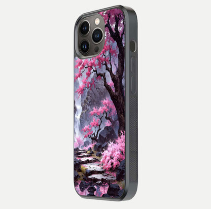 Pinkish Scenery Glass Case for iPhone 13 Pro side-angle image showing depth, gloss, and scenic details
