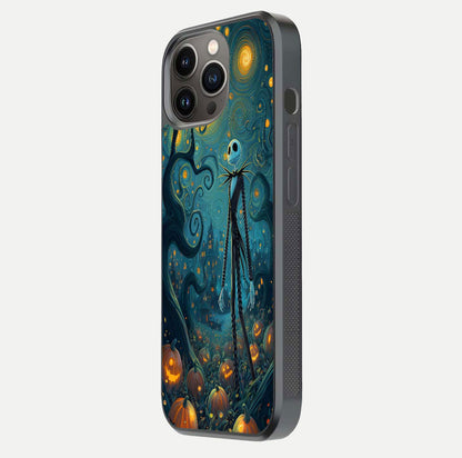 Pumpkin Moonlight Tale Glass Case for iPhone 13 Pro side-angle image showing glow texture and Halloween vibe