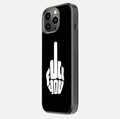 Rebel Mode On Glass Case for iPhone 13 Pro side-angle image showing reflection, edge detail, and text clarity