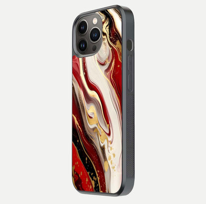 Red & White Marble Glass Case For iPhone 13 Pro