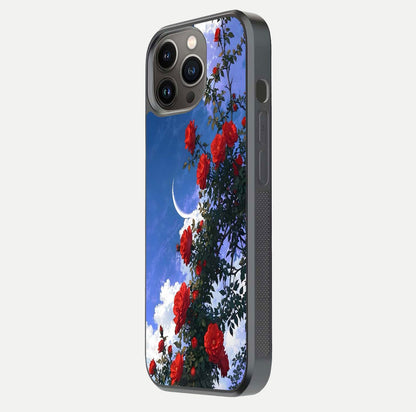 Rose Drift Flowers Glass Case for iPhone 13 Pro side-angle image showing reflection and petal detail
