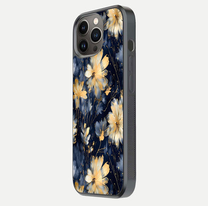 Royal Petal Dream Glass Case for iPhone 13 Pro side-angle image showing smooth edges and royal bloom details
