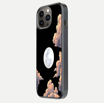 Shade Cloud Moon Glass Case for iPhone 13 Pro side-angle image showing reflection and night-sky detail