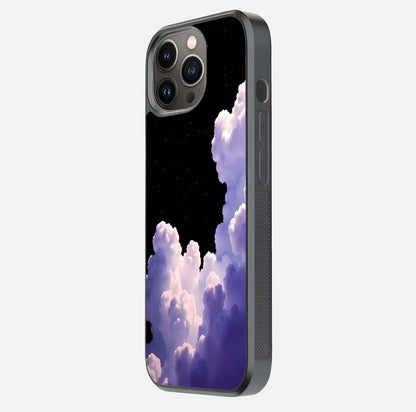 Starlit Night Whispers Glass Case for iPhone 13 Pro side-angle image showing reflection and night pattern shine