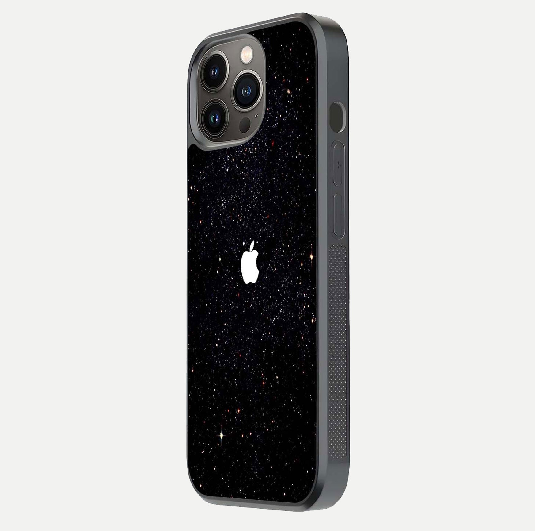Starry Apple Galaxy Glass Case for iPhone 13 Pro side-angle image showing gloss and star pattern detail