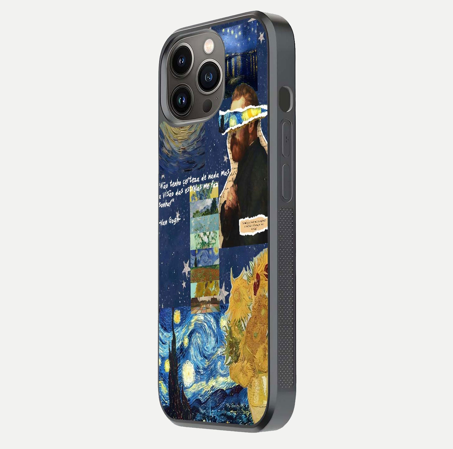 Starry Dream Vision Glass Case for iPhone 13 Pro side-angle image showing reflection and cosmic gradient tones