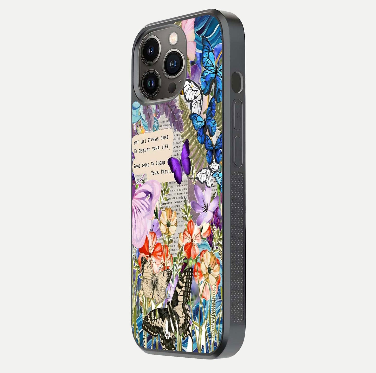 Storm Path Bloom Glass Case for iPhone 13 Pro side-angle image showing reflection, color contrast, and shine