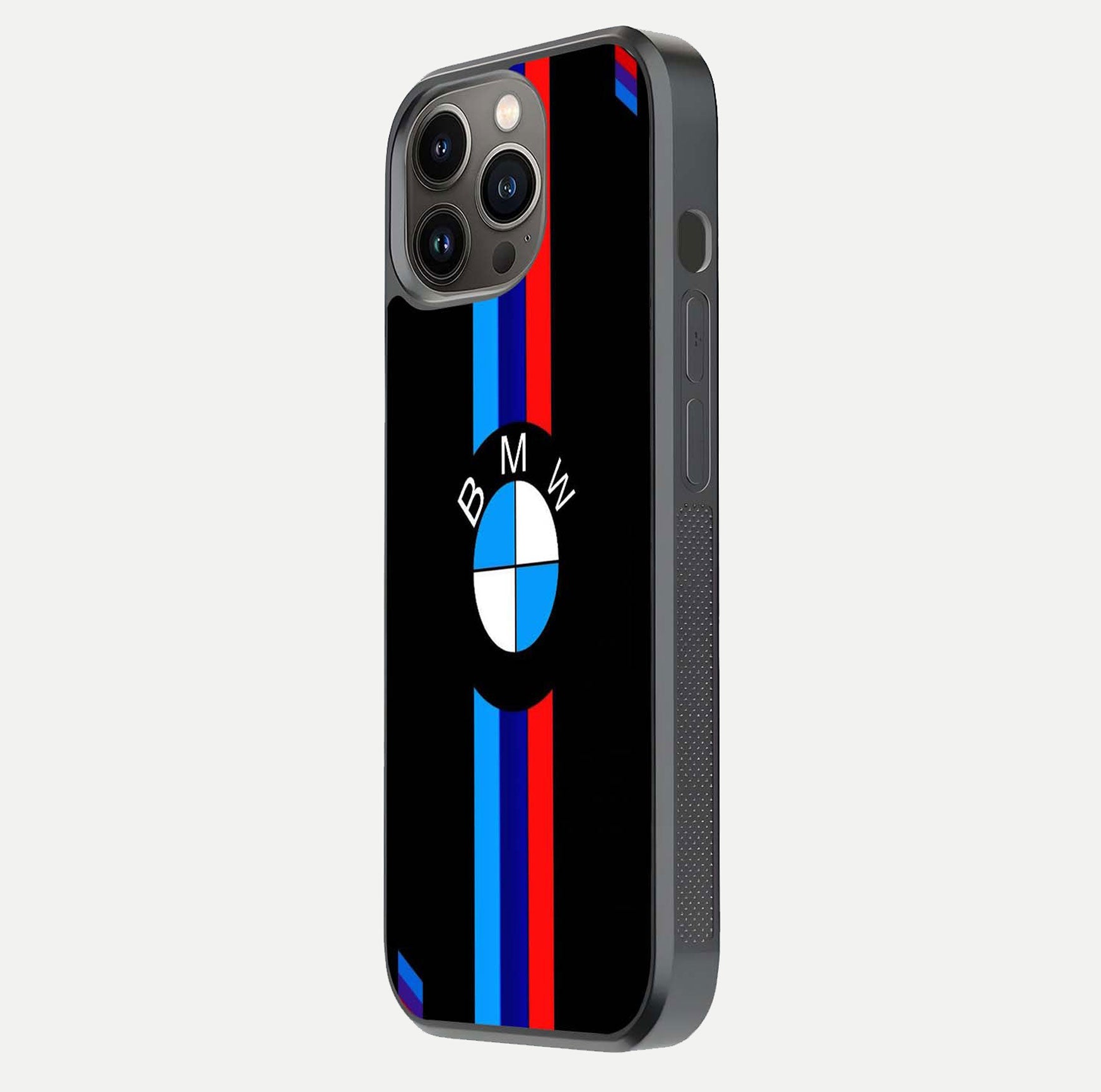 Turbo BMW Beast Glass Case for iPhone 13 Pro side-angle image showing reflection and sleek edge styling