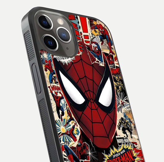 Aesthetic Wonder Spider Glass Case for iPhone 13 Pro angled close-up highlighting spider web detail and vibrant color gloss