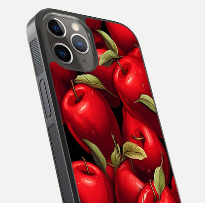 Apple Pattern Glass Case for iPhone 13 Pro close-up angle showing pattern texture and shine reflection