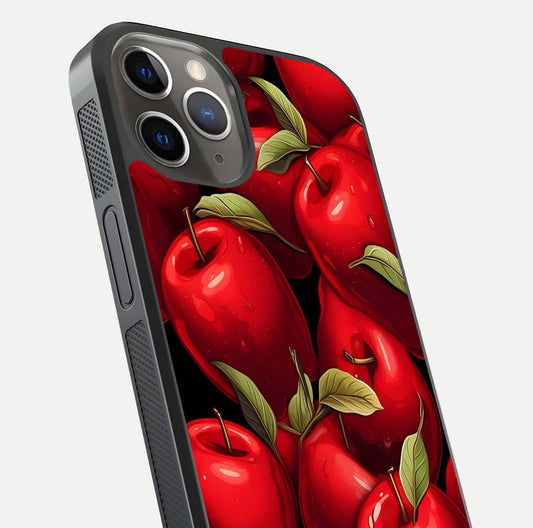 Apple Pattern Glass Case for iPhone 13 Pro close-up angle showing pattern texture and shine reflection