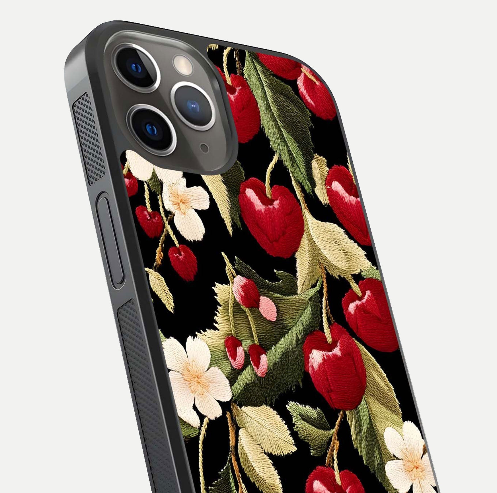 Bloom Thread Art Glass Case for iPhone 13 Pro close-up view highlighting fine line details and glossy shine