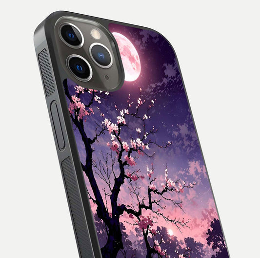 Blossom Pink Moon Glass Case for iPhone 13 Pro close-up shot showing pink tones, moon highlight, and reflection gloss