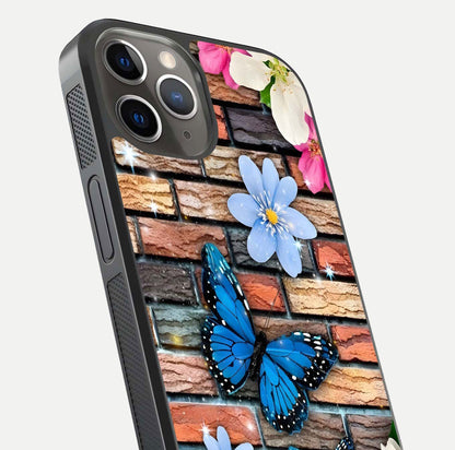 Brick Bloom Flight Glass Case for iPhone 13 Pro close-up angle highlighting flower clusters and reflection detail