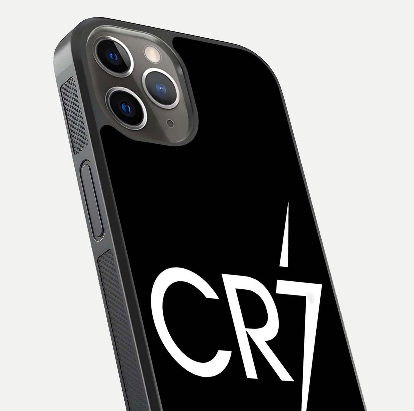 CR7 Elite Strike Glass Case for iPhone 13 Pro close-up highlighting CR7 artwork and shine reflection
