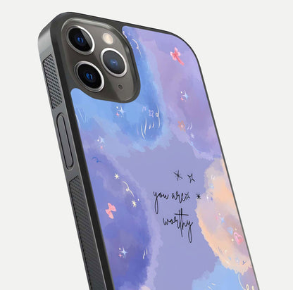 Celestial Cloud Magic Glass Case for iPhone 13 Pro close-up highlighting smooth gradient and gloss surface