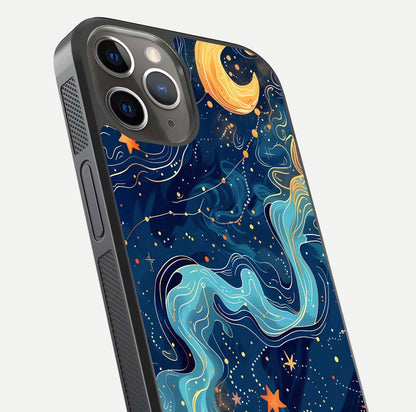 Celestial Dream Flow Glass Case for iPhone 13 Pro close-up highlighting star reflections and smooth glow gradient