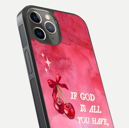 Cherry Quote Glass Case for iPhone 13 Pro close-up showing printed quote detail and HD reflection gloss