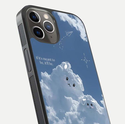 Cloud Bunny Dreams Glass Case for iPhone 13 Pro close-up showing bunny art, dreamy clouds, and HD shine