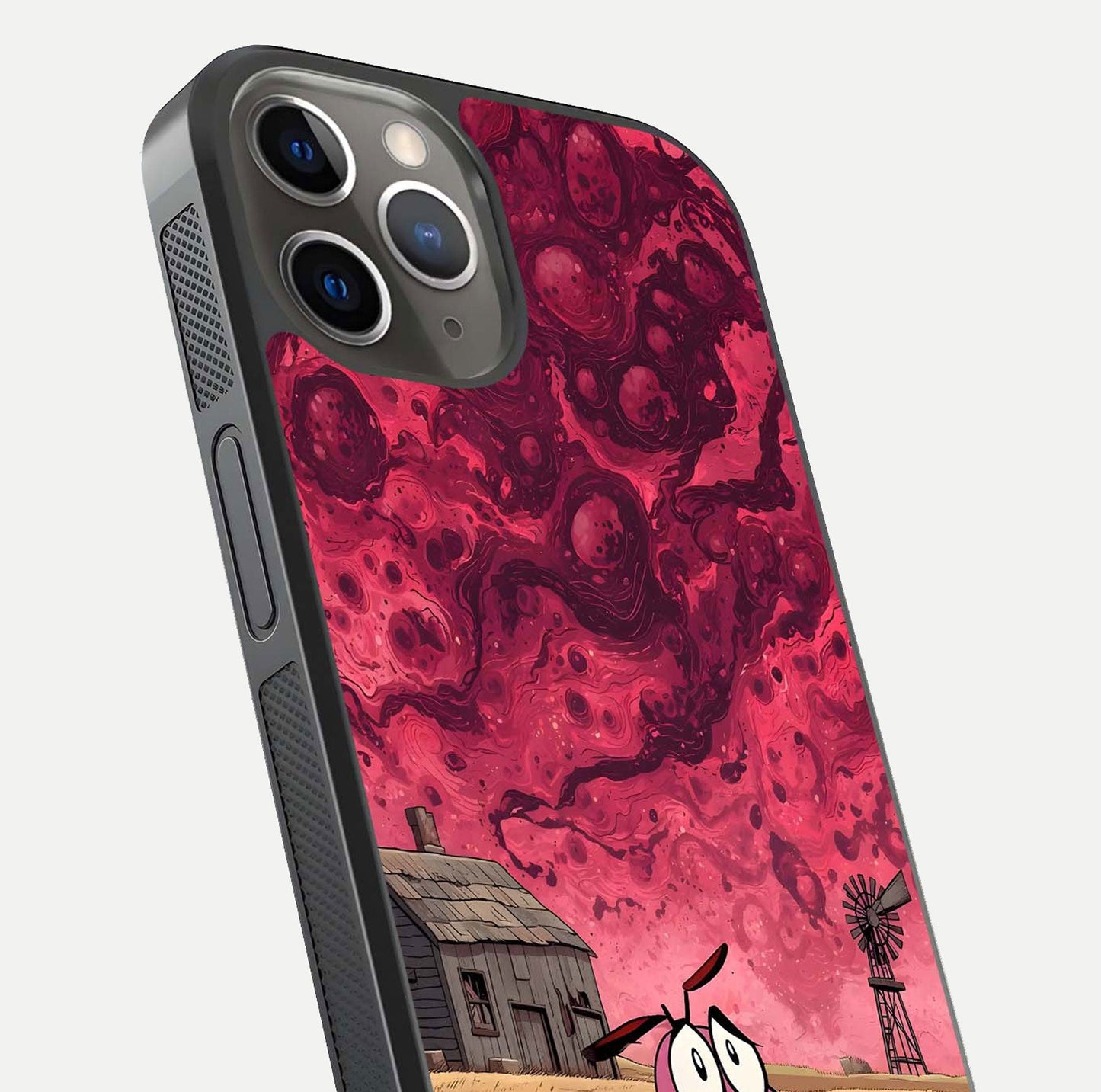 Courage Under Sky Glass Case for iPhone 13 Pro close-up highlighting typography and HD reflection