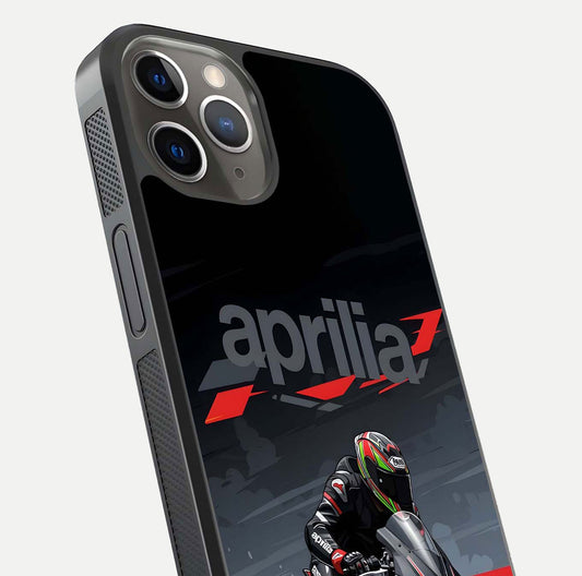 Dark Aprilla Glass Case for iPhone 13 Pro close-up highlighting detailing and reflection effect