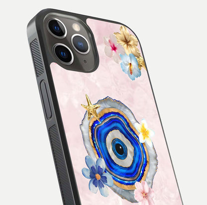 Divine Aura Bloom Glass Case for iPhone 13 Pro close-up highlighting flower glow and reflection tone