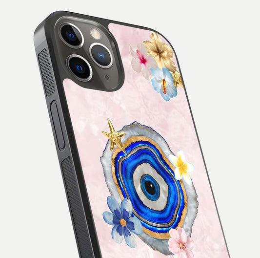 Divine Aura Bloom Glass Case for iPhone 13 Pro close-up highlighting flower glow and reflection tone