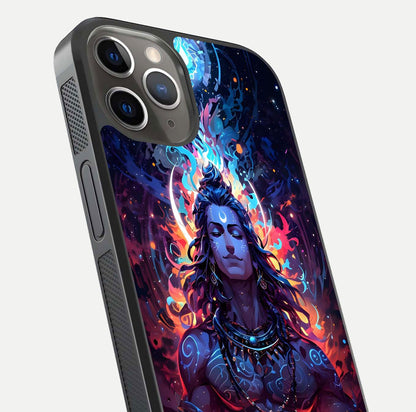 Divine Fire Shiv Glass Case for iPhone 13 Pro close-up highlighting divine detailing and reflection depth