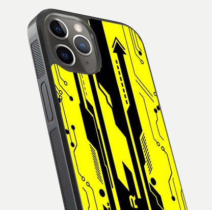 Electric Pulse CYBERPUNK Custom Name Glass Case for iPhone 13 Pro close-up highlighting tech pattern, lighting effect, and reflection shine