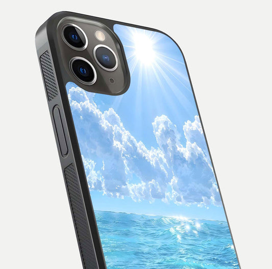 Endless Ocean Horizon Glass Case for iPhone 13 Pro close-up highlighting water texture and reflection shine