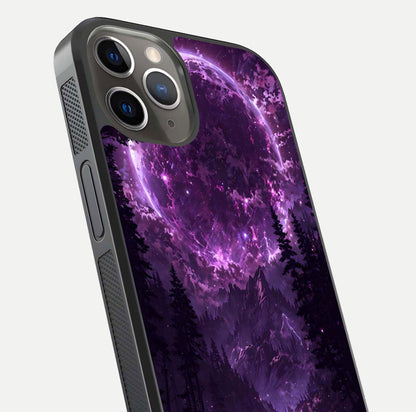 Eternal Cosmic Drive Glass Case for iPhone 13 Pro close-up highlighting cosmic lights and reflection depth