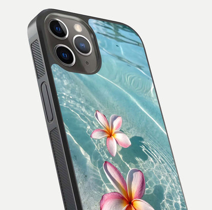 Floating Bloom Bliss Glass Case for iPhone 13 Pro close-up highlighting petal detail and reflection tone