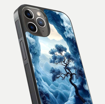 Frozen Serenity Gate Glass Case for iPhone 13 Pro close-up highlighting frosted texture and reflection tone