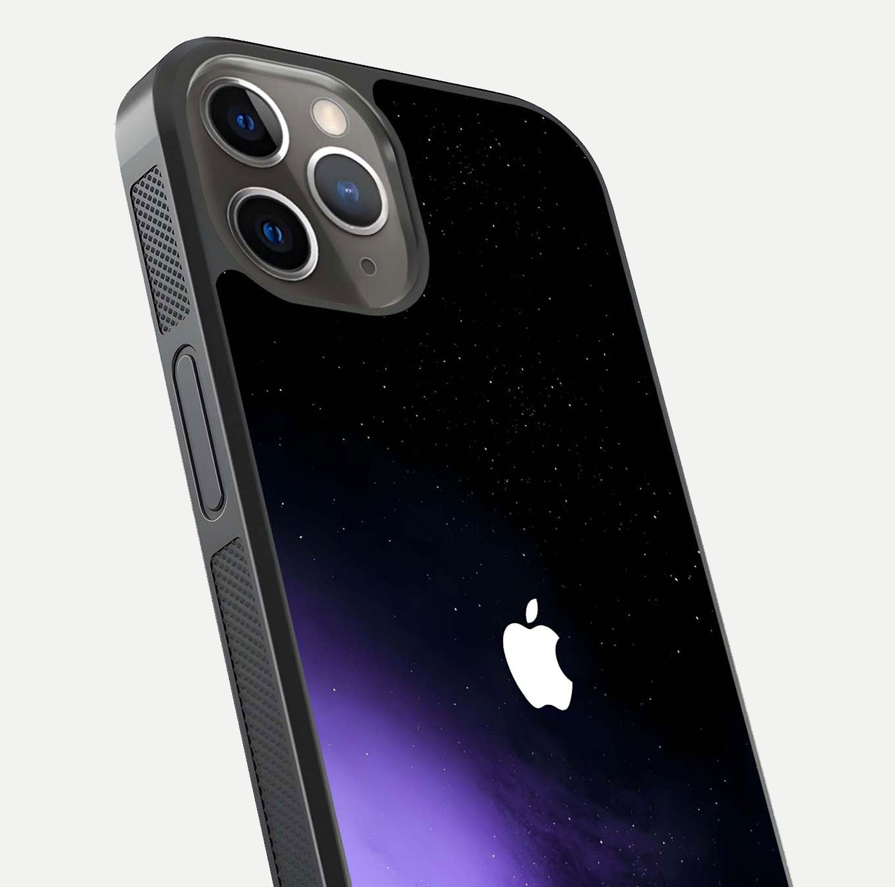 Galaxy Apple Aura Glass Case for iPhone 13 Pro close-up angled shot showing aura lighting and reflection polish