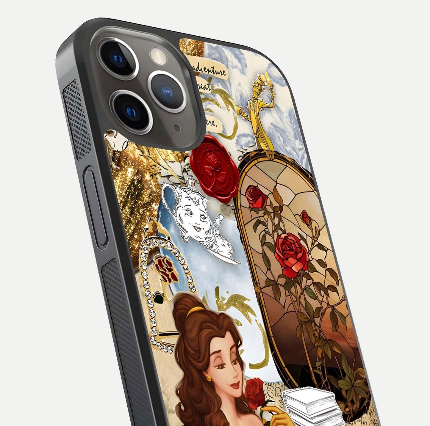 Golden Dream Belle Glass Case for iPhone 13 Pro close-up angled shot showing gradient tones and reflection polish
