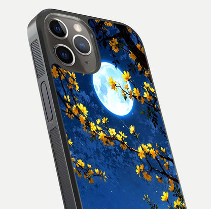 Golden Night Glow Glass Case for iPhone 13 Pro close-up angled shot showing shimmer texture and light reflection