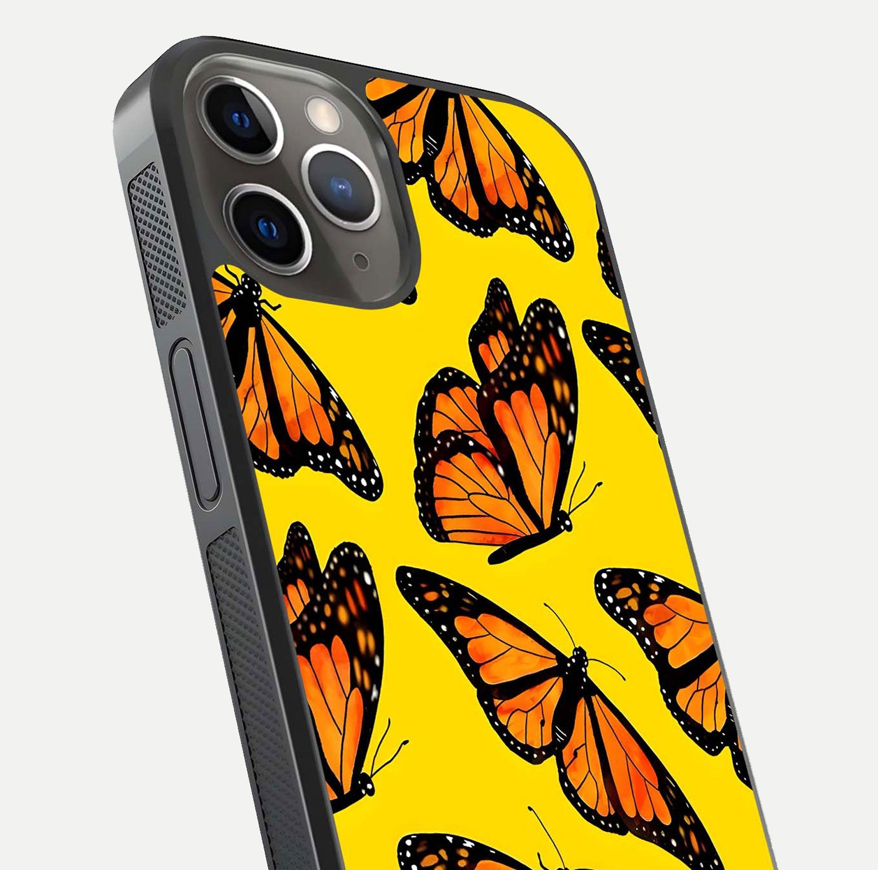 Golden Wing Flight Glass Case for iPhone 13 Pro close-up angled shot showing metallic wing texture and shine detail
