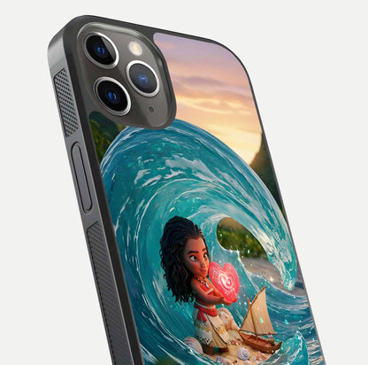 Heart of Ocean Glass Case for iPhone 13 Pro close-up angled shot showing blue tones and reflection shine