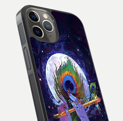 Krishna Hands Art Glass Case for iPhone 13 Pro close-up angled shot showing detailed hand design and shine