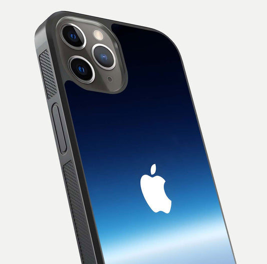 Minimal Apple Sky Glass Case for iPhone 13 Pro close-up angled shot showing pastel blue hues and reflection