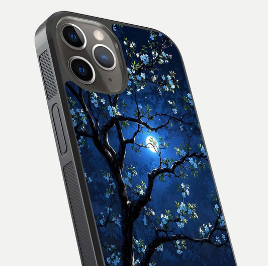 Mystic Floral Night Glass Case for iPhone 13 Pro close-up angled shot highlighting petal detail and HD reflection