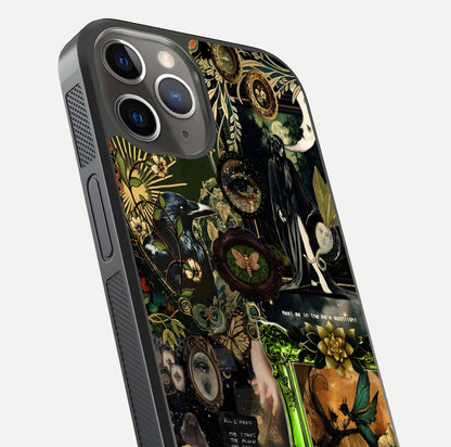 Mystic Woods Secret Glass Case for iPhone 13 Pro close-up angled shot highlighting tree texture and reflection
