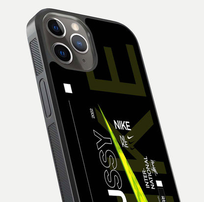 Neon Street Edition Glass Case for iPhone 13 Pro close-up angled shot showing urban neon lights and shine
