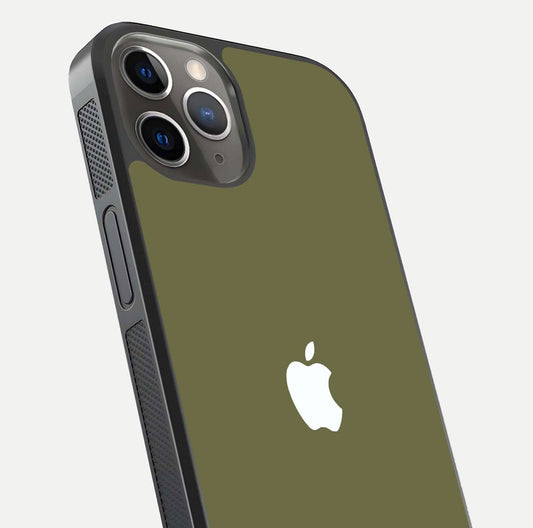 Olive Matte Essence Glass Case for iPhone 13 Pro close-up angled shot showing soft reflection and minimal finish
