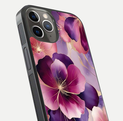 Pink Bouquet Florals Glass Case for iPhone 13 Pro close-up angled shot showing bouquet details and reflection