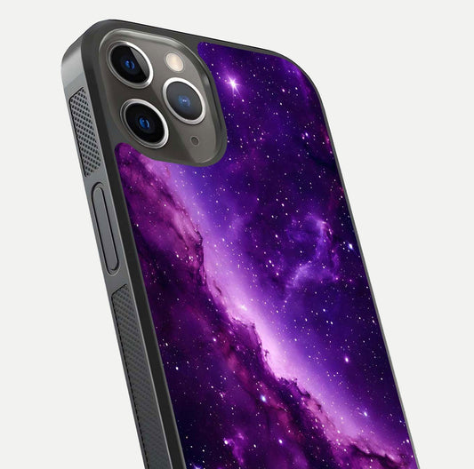 Purple Shade Sky Glass Case for iPhone 13 Pro close-up angled shot highlighting color gradient and reflection