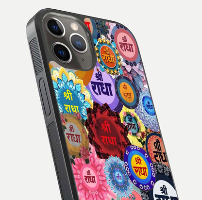 Radha Divine Bloom Glass Case for iPhone 13 Pro close-up angled shot highlighting divine detailing and shine
