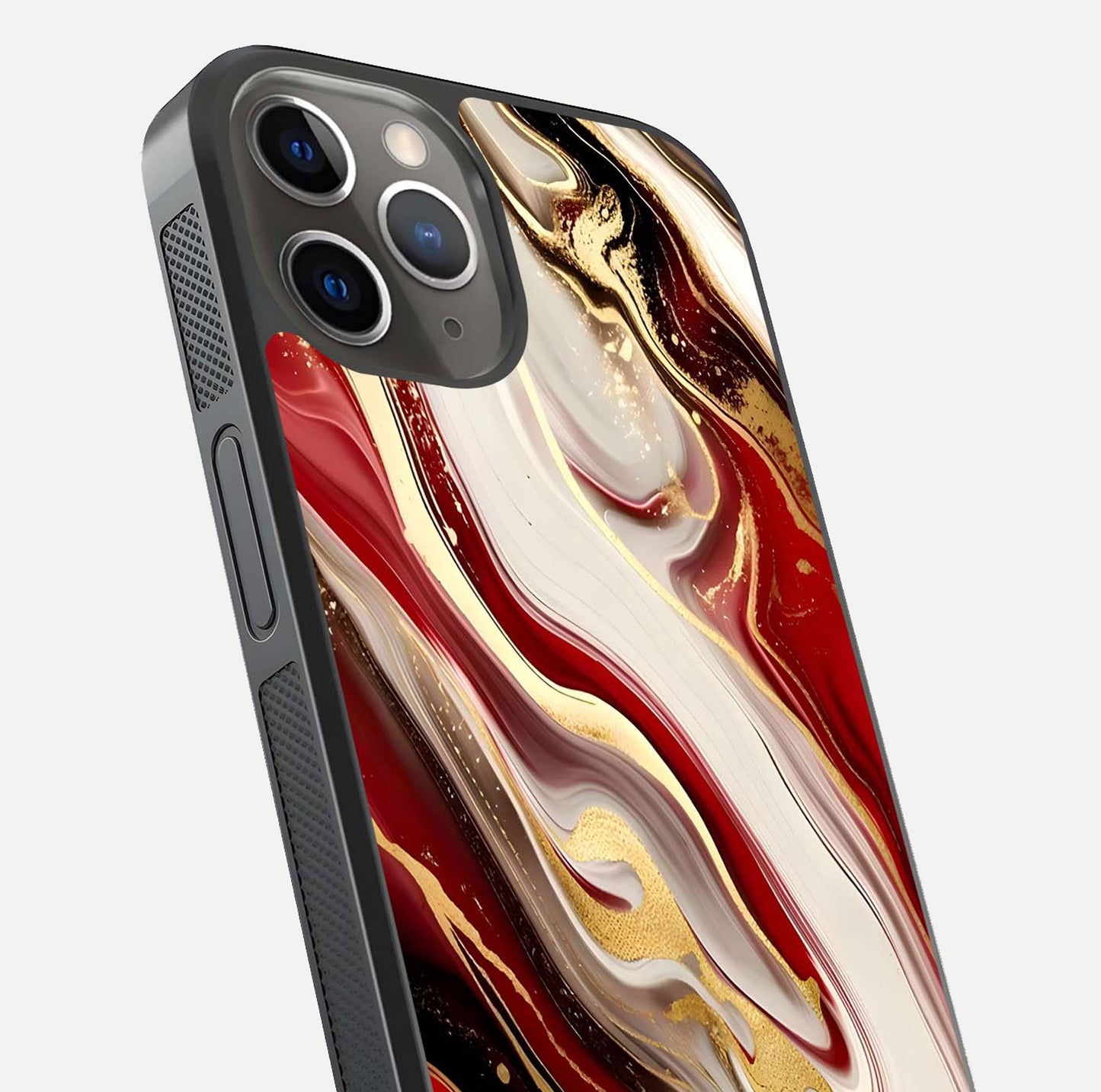 Red & White Marble Glass Case For iPhone 13 Pro