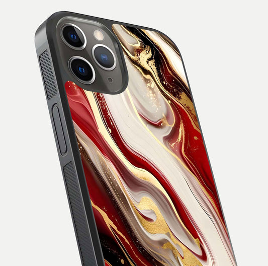 Red & White Marble Glass Case For iPhone 13 Pro