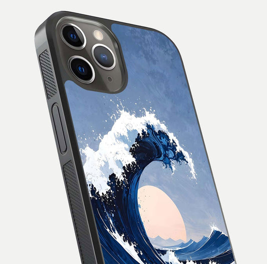 Rising Tide Power Glass Case for iPhone 13 Pro close-up angled shot highlighting water motion and reflection